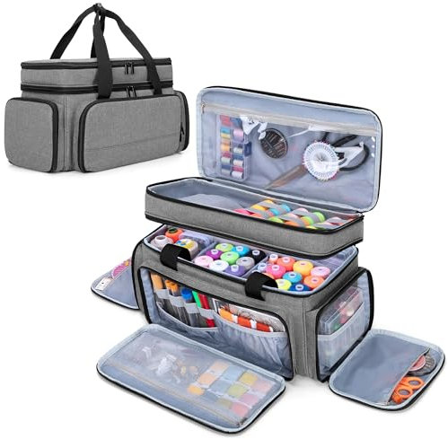 LUXJA Große 2-lagige Näh-Organizer-Tasche mit 5 abnehmbaren Trennwänden, Näh-Aufbewahrungstasche für Nähzubehör (nur Tasche), Grau