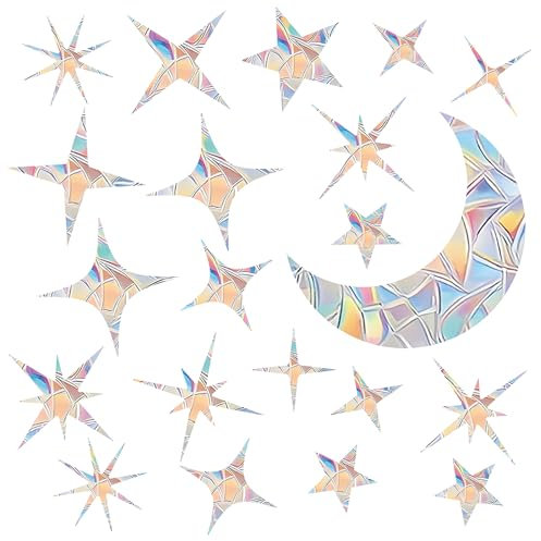 84pcs Stain Glass Window Film Self Adhesive, 3D Decorative Moon & Star Anti Collision Stained Glass Window Stickers Sun Catcher for Kitchen Dining Room Bedroom