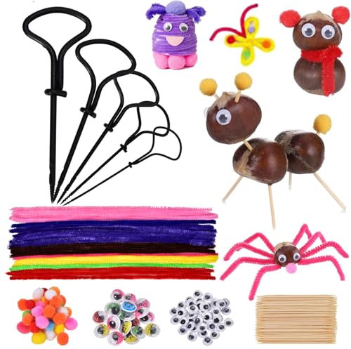 QIURUYUE 255-teiliges Kastanienbohrer Set, Bohrer Kastanien, für Kastanienmännchen, Kastanien-Bastelset, Kastanienset, Kastanienmännchen Bastelset, Kastanienkunst & Halloween Saisonal Decoration