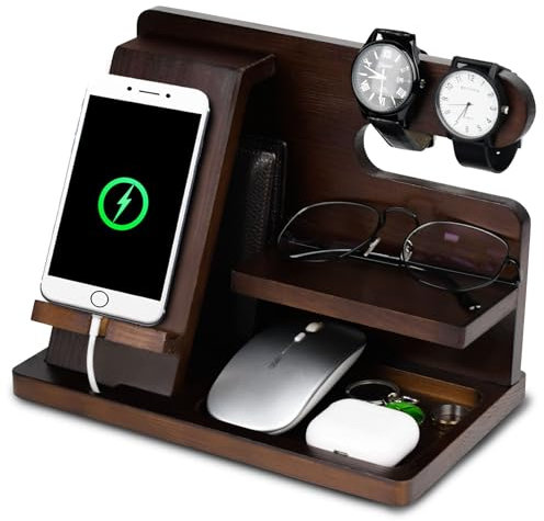 Sunwuun Christmas Gifts for Him,Gifts for Dad Bedside Organiser,Birthday Gifts for Men,Wooden Mobile Phone Holder Bedside Table Organiser,Personalised Gifts for Men Father Husband Boyfriend