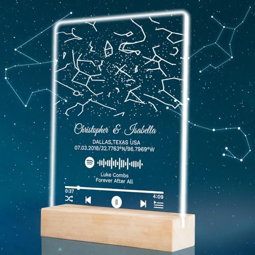Custom Star Chart Nachtlicht,Acryl Sternkarte für ein bestimmtes Datum mit Spotify Code Konstellation Chart Plaque,Hochzeitstag Weihnachten Valentinstag romantisches Geschenk angepasst (Stil B)