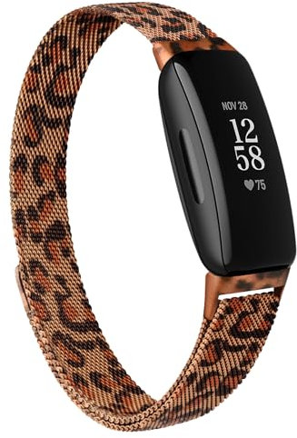 Metal Straps for Fitbit Inspire 2/HR/Ace 2 - Stainless Steel Replacement Bands for Fitness Tracker (Leopard) - Women Men
