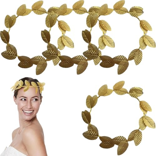 ZKGYUS 4 römische Krone, goldener Kopfschmuck mit goldenen Blättern, Lorbeerblatt-Kopfschmuck, für Braut, verwendet für Brautschmuck, Party