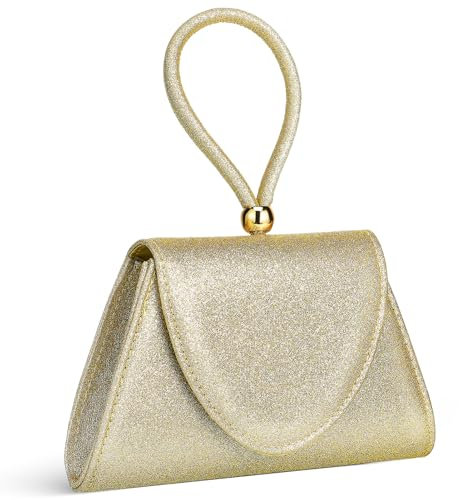 Golden Evening Clutch Bag for Women with Magnetic Closure, Spacious Interior and Comfortable Handle, Polyester Party Handbag for Weddings and Banquets