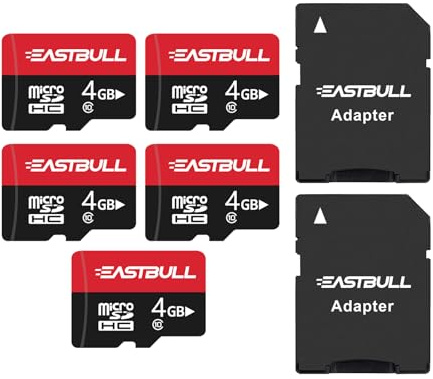 4GB 5-Pack of Micro SD Cards, EASTBULL 4GB SD Card Pack with 2 Adapters | 90MB/s Full HD Video SDHC Class 10 UHS-I U1 Micro Memory Cards 4G for Surveillance Security Cam (5 Units)