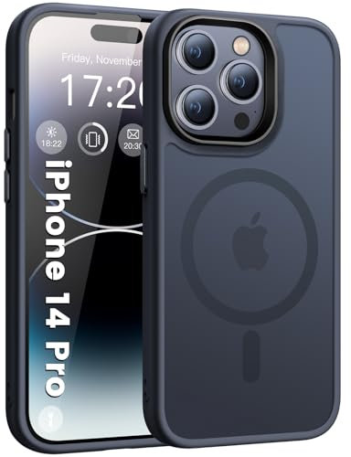 HuwaiH Magnetic case for iPhone 14 pro, 12FT Military Grade Protection Drop Shockproof, Anti-Fingerprint Translucent Matte Case for iPhone 14 pro(Black)