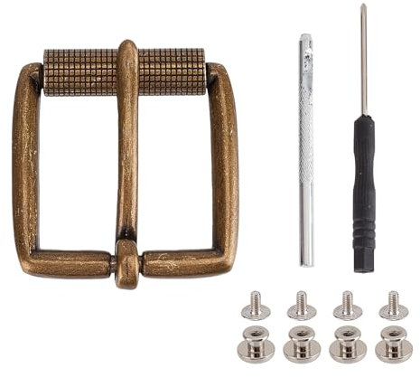 NICENEEDED Belt Buckle Replacement Tools Set, Single Prong Belt Replace Buckles, Vintage Leather Belt Buckles with Hole Opening Tool Retro Removable Belt Buckle Accessories Kit for Men