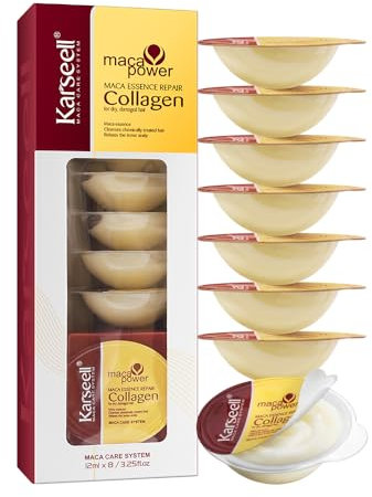 Karseell Collagen Haarmaske, 12 ml, 8 Stück, Maca Essence Haarmaske, Tiefenreparatur für trockene und geschädigte Haare, alle Haartypen