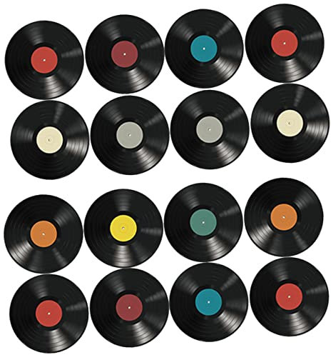 Veemoon 16 Pièces décoration de disque vinyle dossiers pour l'esthétique murale faux vinyles muraux room decor décoration pour muraux ornement mural PVC Black