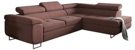 Friderik Antonia Ecksofa mit Schlaffunktion mit L-förmiger Box, Sofa mit Bettcontainer, Sofa mit verstellbaren Kopfstützen (Dunkelrosa, Rechts)