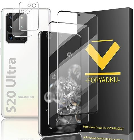 2+2 Stück Für Samsung Galaxy S20 Ultra 5G Panzer Schutz Glas Folie 2 Stück+Kamera Schutzfolie 2 Stück, Fingerabdruck-ID Unterstützen, HD Clear Displayschutz Panzerfolie für S20 Ultra