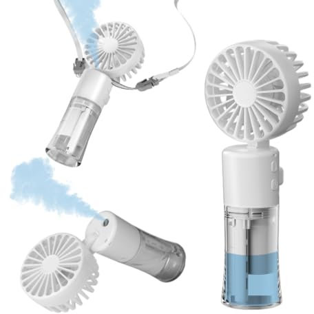 Frelisiy Ventilateur brumisateur portable multifonction 1500 mAh 4 vitesses réglables, convient pour femmes, maison, bureau, voyages (blanc)