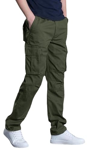 LBL Pantalon de Travail Multipoches pour Hommes Été Coton Léger Respirant Multi Poches Cordon Ajustable Cheville Urbain RandonnéeVert XL