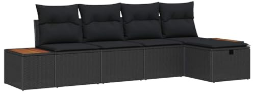 vidaXL 5-teilige Garten-Sofagarnitur mit schwarz gepolsterten Kisssen, Stauraum, modulare Möbel für den Außenbereich, für Terrasse und Garten, wetterfest, UV-resistent, farbecht und wasserabweisend.