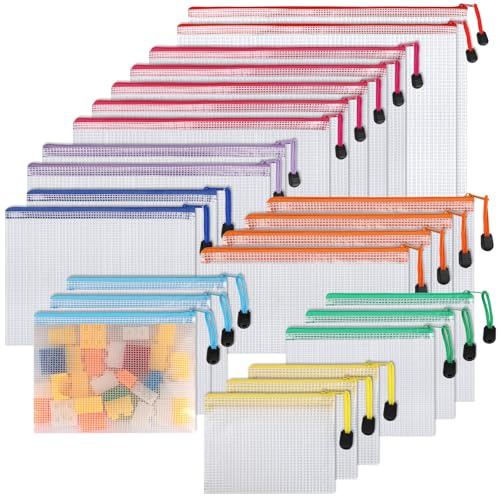 Plastic Zip Wallets Folders - 24Pcs Multi-Sizes File Folder, Zip Lock Bags, Plastic Folders Document Wallet, for School, Office, Travel, Organizing Stationery and Home Storage