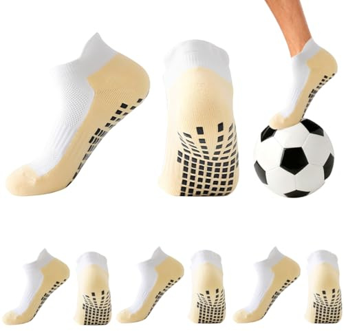 YUPZAR 4 Paar Rutschfest Football Socks, Atmungsaktive Sportsocken, Grip Fußballsocke Für Herren,Geeignet für Basketball,Laufen,Radfahren(Weiß)