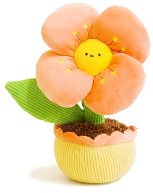 MOVEBO Kawaii Plüsch-Blumentopf-Kollektion, dekorative gefüllte Pflanzen, Rose, Sonnenblume, Calla-Lilie, 12 x 22 cm, gerippter Boden, Heimdekoration (Orange mit vier Blütenblättern)