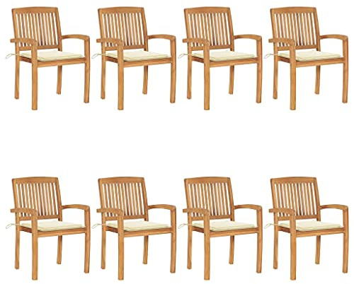Frdhee Hochlehner Gartenstuhl, Balkonstuhl, Terrassenstuhl, Stapelbare Gartenstühle mit Kissen 8 STK. Massivholz Teak Für Schwimmbad Pensionen Ferienhäuser