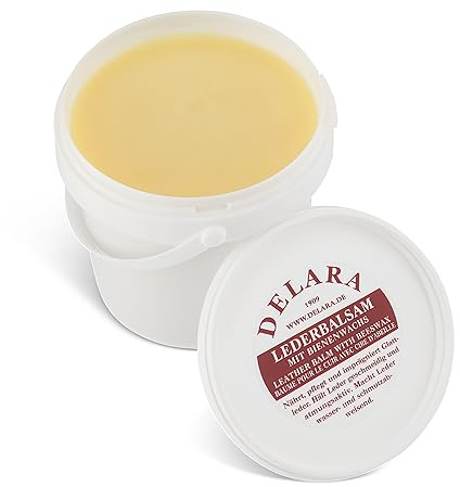 DELARA Lederbalsam, transparent, mit hochwertigem Bienenwachs, Macht das Leder geschmeidig und wasserabweisend, 500 ml im Eimer, Made in Germany