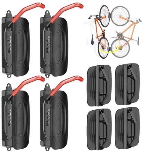 Mimoke Svängbar cykelväggfäste vertikalt cykelstativ – cykelhållare vägg för garaget – MTB & vägcykel (röd 4-pack)