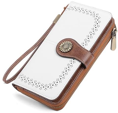 SENDEFN Geldbörse für Damen, Leder, große Damen, Kupplung, RFID-Schutz, blockierend, große Kapazität, Lange Geldbörse mit 24 Kartenfächern und Armband