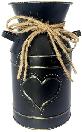 Milageto Einzigartige Vintage-Metalleimer-Milchkanne-Vase im Landhausstil für Büro und Landhausstil, Schwarz