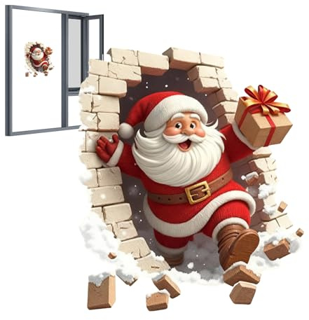 Renopfect 2 Stück Weihnachtsmann Durch Die Wand 35X40Cm 3D Weihnachtsaufkleber Selbstklebend Lustige Wandaufkleber Wandtattoo Weihnachtsmann Wandsticke Für Wohnzimmer Schlafzimmer Fenster Tür Deko-r