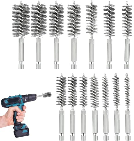 Drahtbürste Bohrmaschine, Drahtbürste Klein für Bohrmaschine Edelstahl Lochbürste für Polier Schleifen Schlagbohrmaschinen 8-25mm Silber (14)