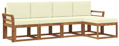 vidaXL Outdoor-Sofagarnitur 5 pcs Natur und Creme Massivholz Akazie, Moderner Garten-Sofa-Set, Robustes Lounge-Möbel für Terrasse und Patio, Akazie für den Garten