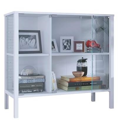 VCM Glasvitrine stehend Jensol – breite Standvitrine mit ESG-Sicherheitsglas, Glasfront & Seitenteile, moderner Vitrinenschrank, Sideboard ca. 80 x 87 x 35 cm