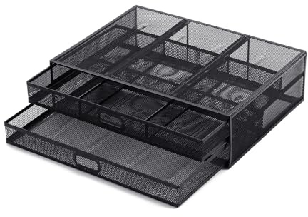 Monitor Stand with 2 Drawers, Practical Metal Mesh Desk Organiser, Supports Laptop, Notebook, Printer, Organiser, Stand, Computer Storage, Organizing for Desktop
