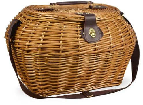 Cesto cestino Jack con tracolla regolabile in vero Vimini per funghi con Coperchio 38 x 30 x h 25 cm