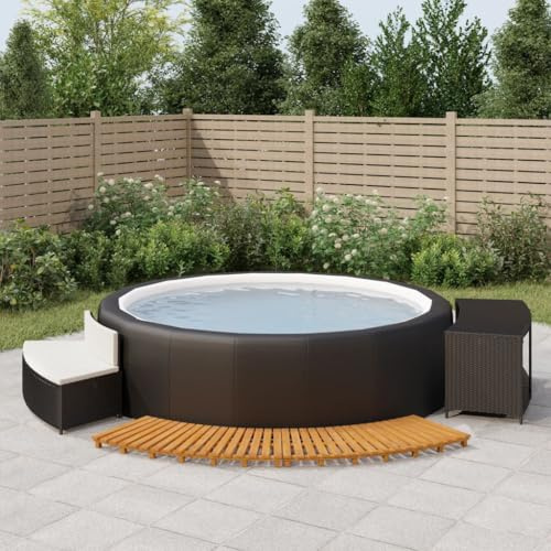 LoogCape Whirlpool-Umrandung Schwarz Poly-Rattan Akazienholz Pool Zubehör Spa Jacuzzi Hottub Aufstellpool Pflege Abdeckung Heizung Wasser