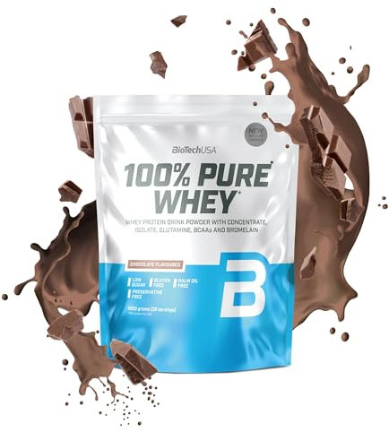 BioTechUSA 100% Pure Whey | Proteína en Polvo con BCAA y Glutamina | Sin Gluten, Sin Aceite de Palma, 1 kg, Chocolate