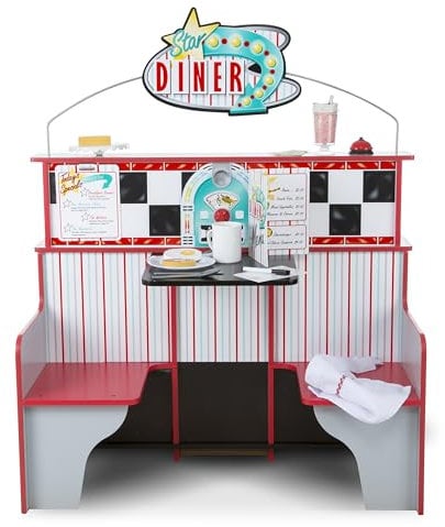 Melissa & Doug Star Diner Restaurant Playset Pretend Play Café and Kitchen Double-Sided Wooden Role Play Toy for Children Age 3+, Gift for Boy or Girl