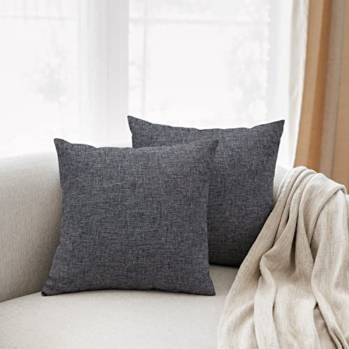 All Smiles Kissenbezug 50x50 Leinen Bettwäsche Kissenbezüge Dekokissen Kissenhülle mit Verstecktem Reißverschluss für Sofa Auto Couch Bett Schlafzimmer,Dunkelgrau 2er Set