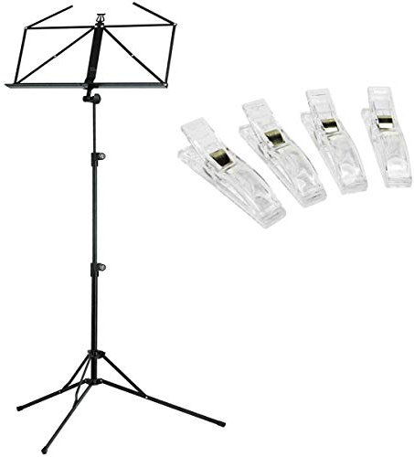 K&M 100/5 Notenständer Notenpult Schwarz + keepdrum 4 Stück Notenklammern