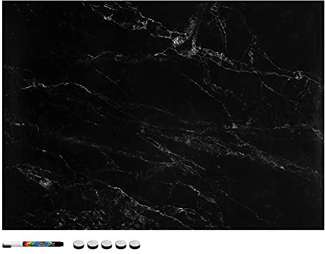 Navaris Tableau magnétique - Panneau mémo 70 x 50 cm avec aimants - Tableau Mural Design marbre Noir avec marqueur