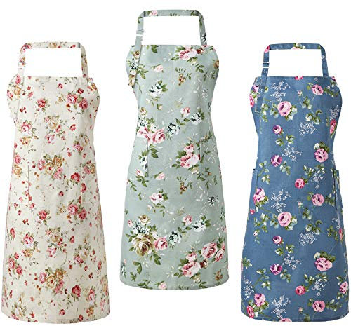 Geyoga 3 Stück Verstellbare Designer Küchen Schürze Schöne Schürze für Frauen Erwachsene Umhängeband mit Tasche 25 x 31,5 Zoll