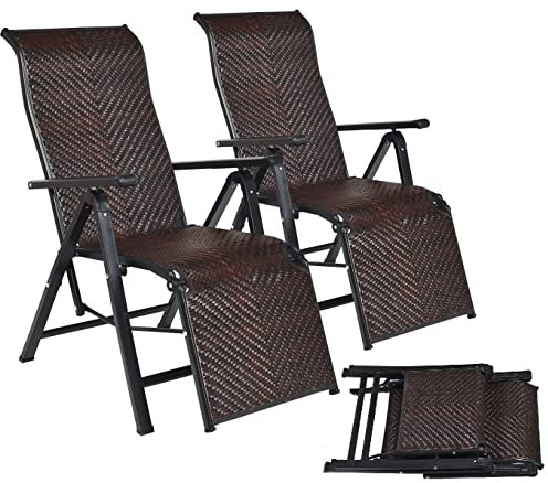 GIANTEX Liegestuhl klappbar 2er Set, Sonnenliege Gartenliege Verstellbarer Rückenlehne, Campingliege Relaxliege Rattan, bis 113 kg belastbar, Klappliege Klappliegestuhl 151,5 x 59 x 75 cm
