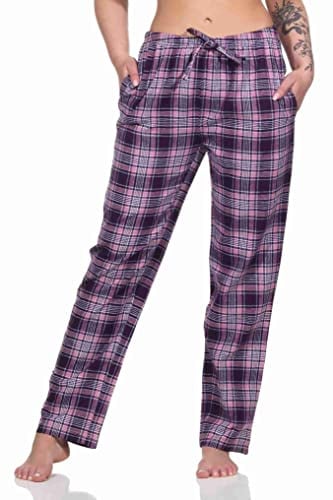 NORMANN-Wäschefabrik Dame Flanell Schlafanzug Hose kariert aus Baumwolle - ideal zum relaxen - 202 222 15 602, Farbe:Beere, Größe:36-38