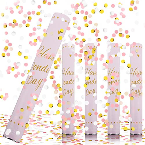 Konfettikanonen Gold, RosyFate 4 x Konfetti Shooter 40cm, 6-10m Effekthöhe, Party Popper, Konfetti Popper,für Geburtstage, Hochzeiten, Karneval (Rosa Runde)
