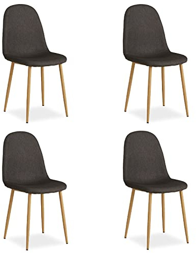 Homestyle4u 4er Set Esszimmerstühle Grau - Gepolstert mit Metallbeinen | Bequeme Polsterstühle für Wohnzimmer und Küche, moderner Stoffbezug, stabil durch Metallfüße in Holz-Optik, 44x88 cm