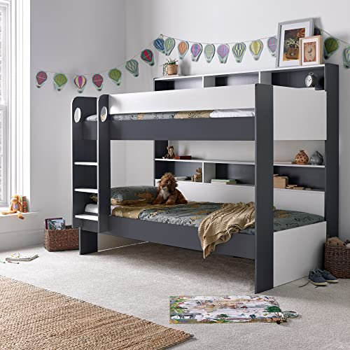 happybeds Bunk Bed, Oliver Grey and White Wooden Storage Bunk Bed Frame