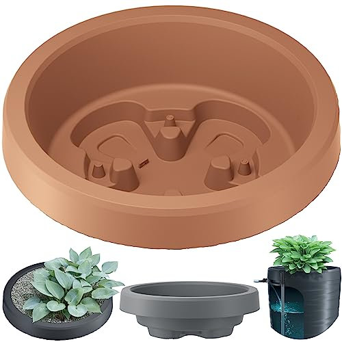 botle Grand pot et bac à fleurs en plastique - Rond - Diamètre : 59,5 cm - Hauteur : 19,2 cm - Couleur : terre cuite - Herbier - Réservoir d'eau de pluie - Couvercle de réservoir d'eau - Pot de fleurs