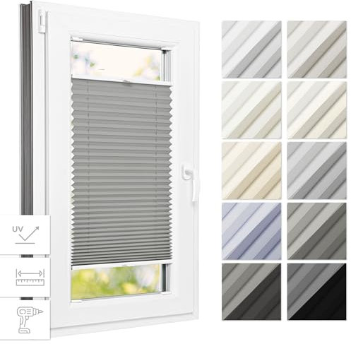 Estika Thermo Plissee mit Bohren 40 cm x 50 cm - Dunkelgrau - Rollos für Fenster mit Bohren, Jalousien Fenster für innen, Raffrollo, Fenster plissee