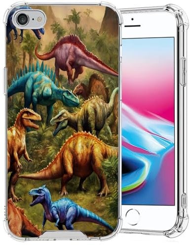Xioolia Phone Case Fits iPhone SE/7/8-UV with Designer Dinosaurs Art-aa5 Ultra Drop-Proof Transparent with Four Corners TPU Silicone Soft Slim Shock-Absorbing Cover