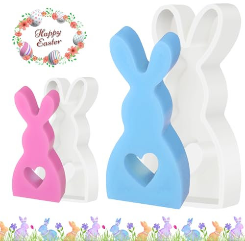 2 Stück Osterhase Silikonform, Silikonformen Gießformen Ostern, 3D Kaninchen Gießform Ostern, Silikonformen Ostern Hase, Silikonform Zum Gießen, Silikonforme Gipsformen Frühling für DIY Handwerk(A)