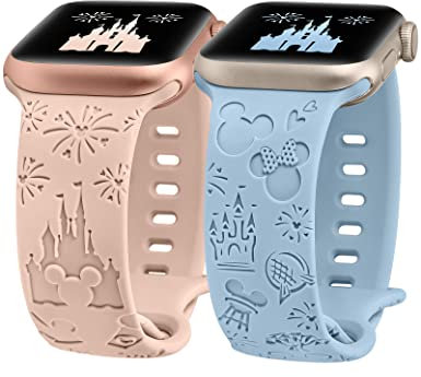 BEEXI 2 Stück Cartoon Gravierte Armband Kompatibel mit Apple Watch Armband 41/40/42/38mm Damen Herren, Silikon Cute Design Sport Armbänder für iWatch Serie 11/10/9/8/7/6/5/4/3/2/1/SE(3/2/1)