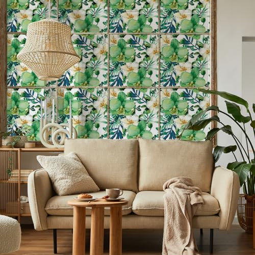 Ambiance Sticker Adhésif Film Fenêtre Anti Regard Occultant - Orchidée Verte - Autocollant Brise-Vue pour Vitres & Porte de Douche Large - H40 x L100 cm